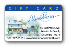 Blue Moon logo over an illustration of the location, with the address and contact information.